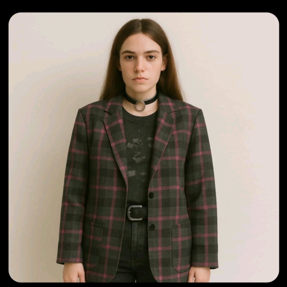 Vintage oversized button down window pane plaid blazer meanswear